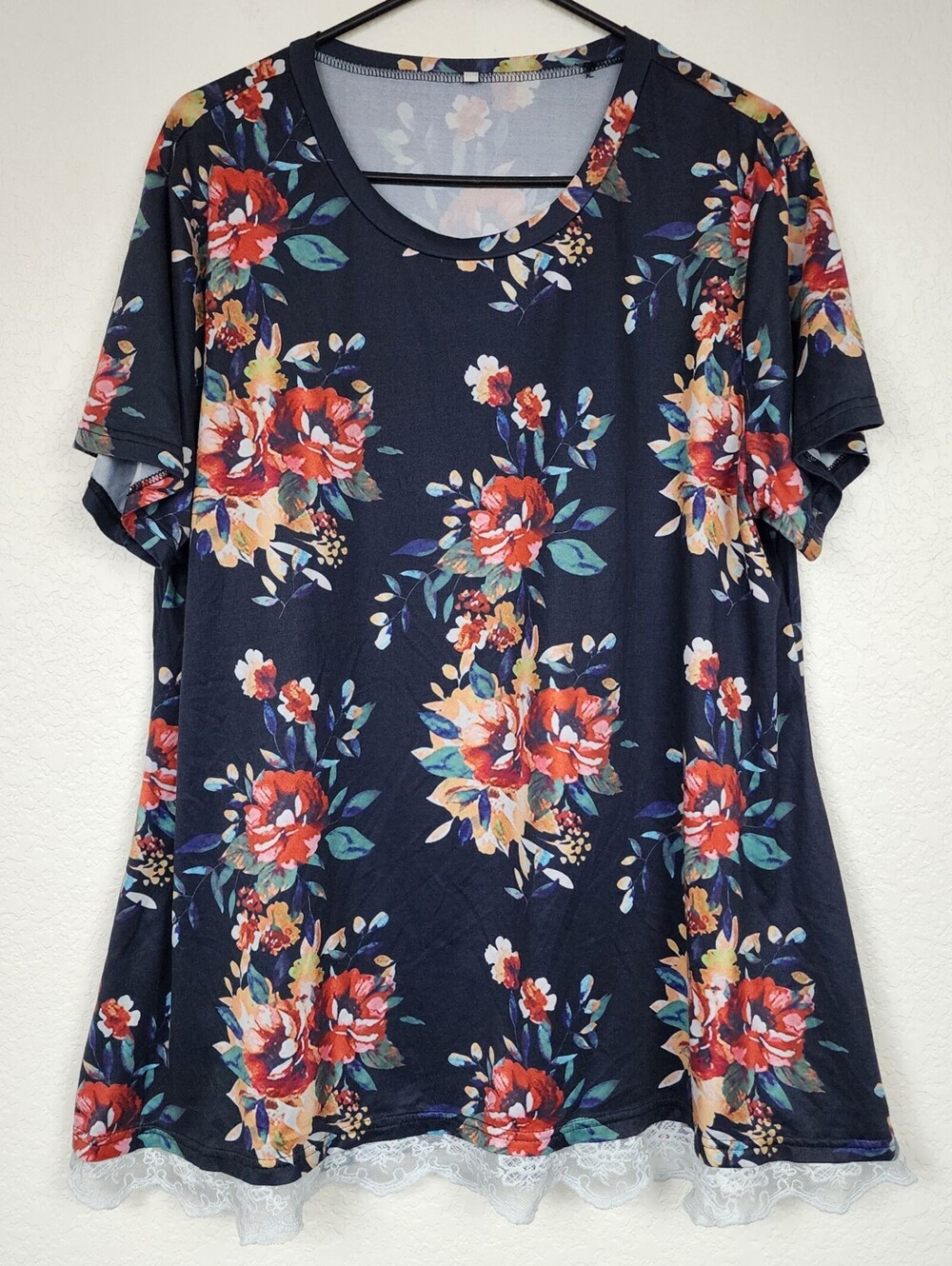 Navy Blue Lace Hem 16W Blouse